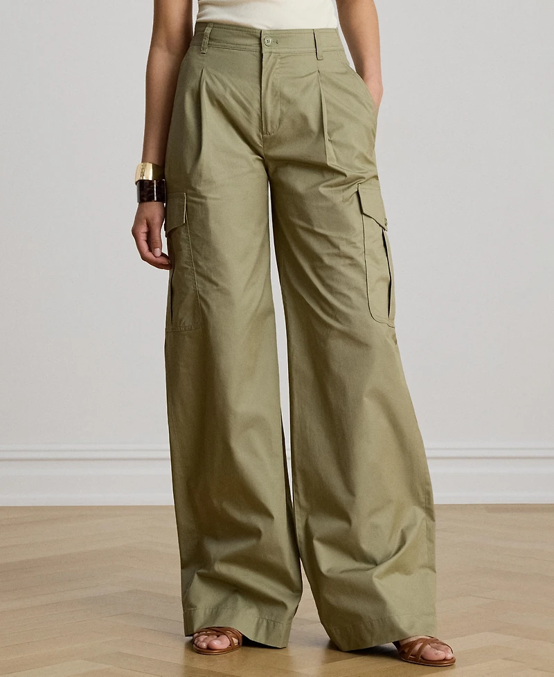 Lauren Ralph Women's High-Rise Pleated Wide-Leg Cargo Pants