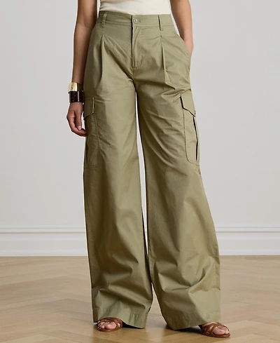 Lauren Ralph Women's High-Rise Pleated Wide-Leg Cargo Pants