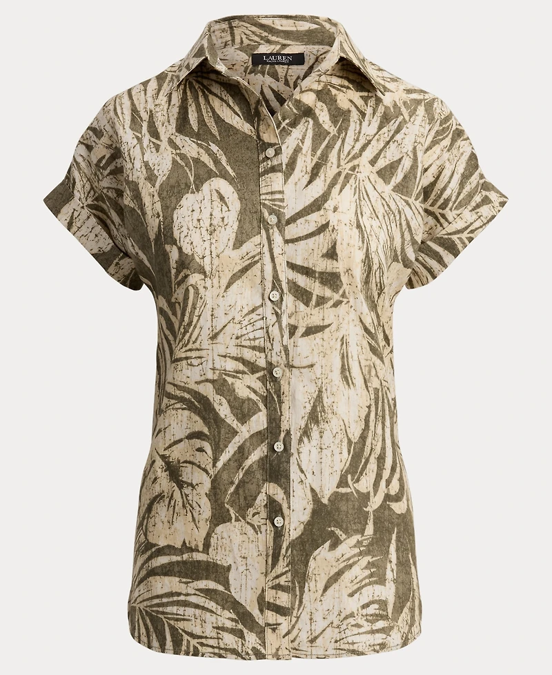 Lauren Ralph Women's Printed Point Collar Short-Sleeve Shirt