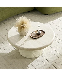Streamdale Furniture Fiberglass Round Coffee Table, Modern Stone Look