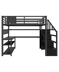 Streamdale Furniture Metal Loft Bed With Stairs, Desk, Storage, Lights