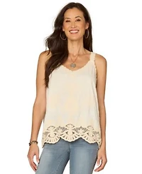 Democracy Womens Scallop Edge Hem Woven Tank Top
