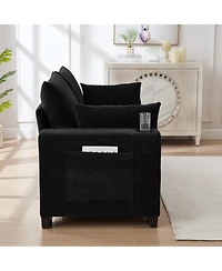 Streamdale Furniture 78 inch Corduroy Sofa with Usb, Cup Holders, Side Pocket
