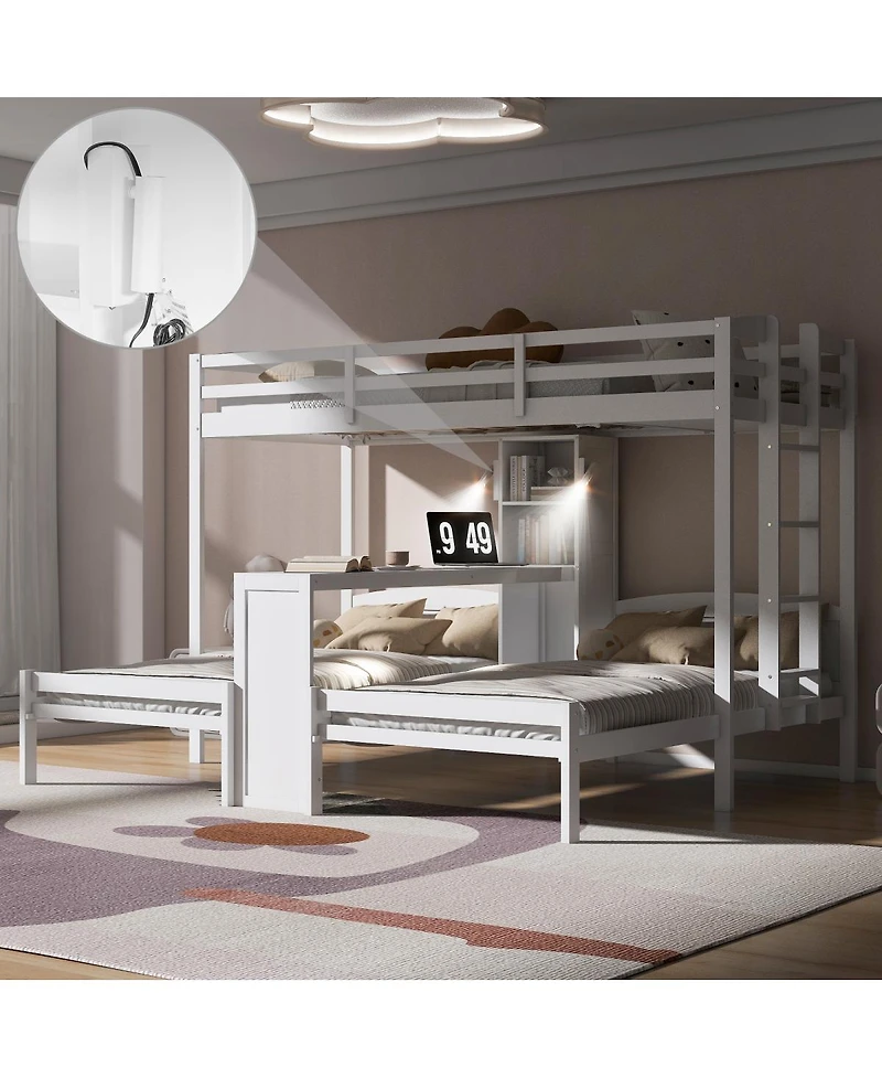 Streamdale Furniture Twin Bunk Bed with Desk, Shelves and Lamp