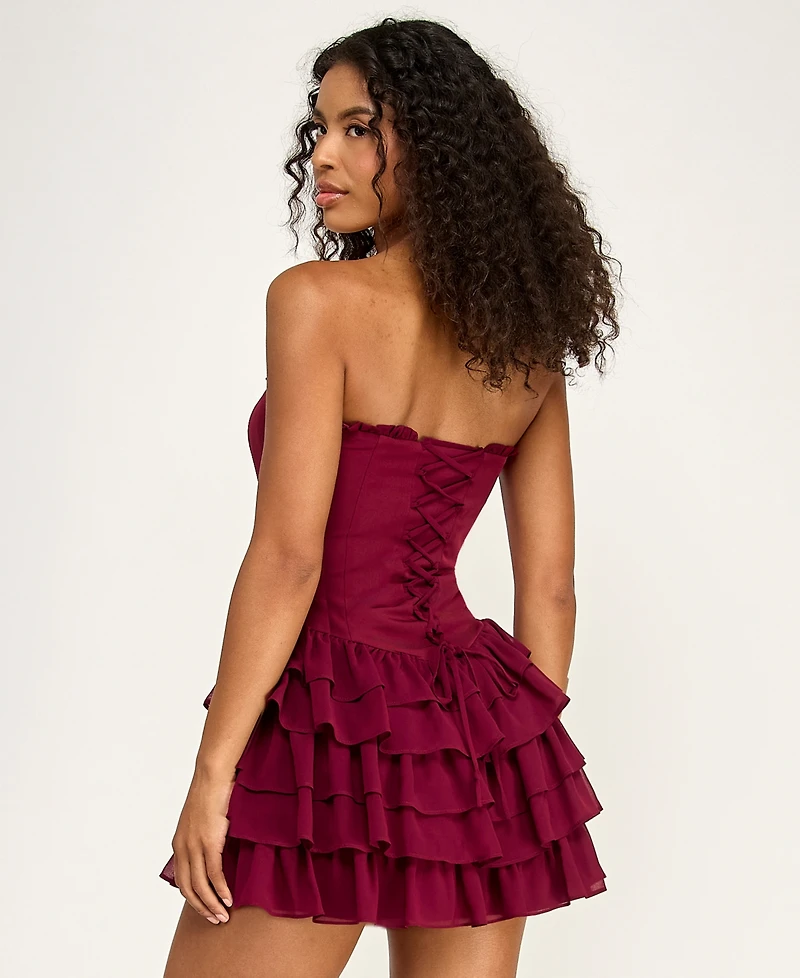 Seni & Cade Juniors' Strapless Tiered Ruffle Mini Dress
