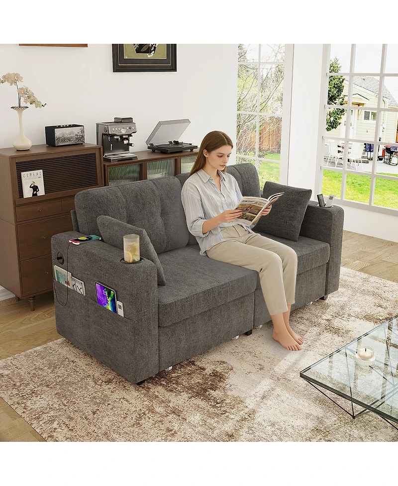 Streamdale Furniture Modern 3-Seat Chenille Sofa with Usb and Storage