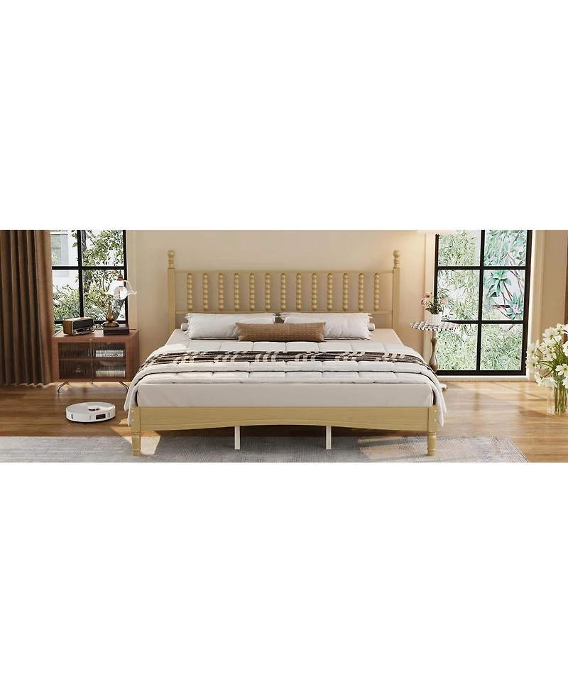 Streamdale Furniture Wood Platform Bed with Gourd Headboard, Retro Style