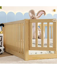 Streamdale Furniture Queen Size Bed Floor Bed with Safety Guardrails and Door for Kids