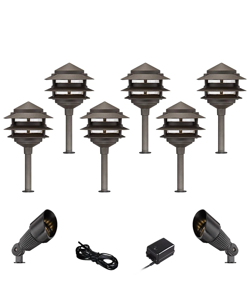 John Timberland Pagoda 17 High Modern 10-Piece Outdoor Landscape Path and Spotlight Set Porch Led Bulb Bronze Finish