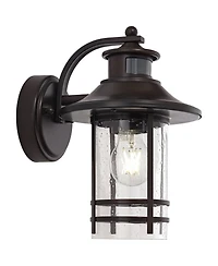 John Timberland Habitat Rustic Industrial Outdoor Wall Light Fixtures Set of 2 Bronze Dusk to Dawn Motion Sensor 11 Seedy Glass for Exterior