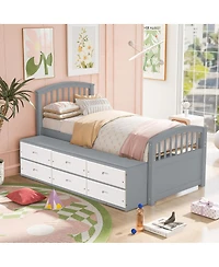 Streamdale Furniture Twin Size Platform Storage Bed Solid Wood Bed with 6 Drawers