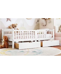 Streamdale Furniture Kids Platform Bed with Storage and Guardrails