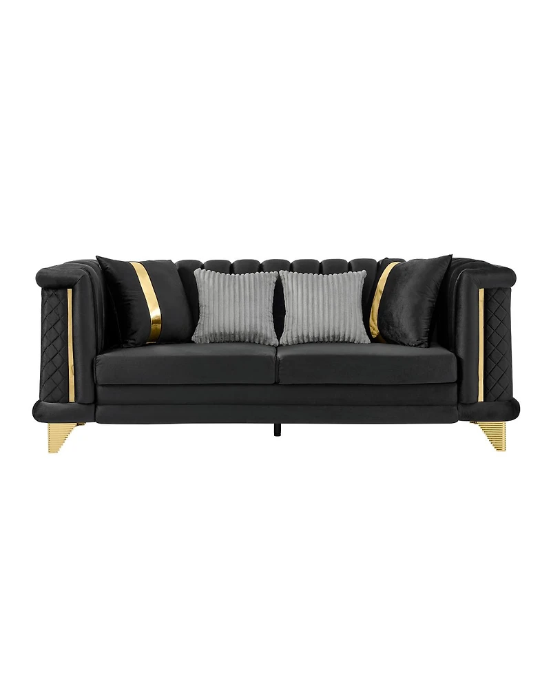 Streamdale Furniture 89" Velvet 3-Seater Luxury Sofa with Gold Trim and Pillows