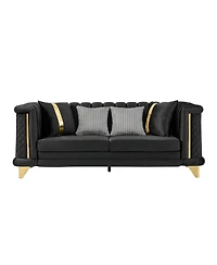 Streamdale Furniture 89" Velvet 3-Seater Luxury Sofa with Gold Trim and Pillows