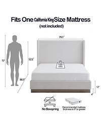 Streamdale Furniture Oat Boucle Wingback Platform Bed, Cal King, No Box Spring