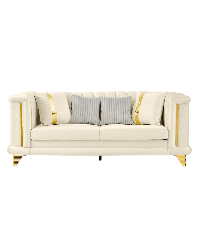 Streamdale Furniture Velvet 3-Seater Sofa with Gold Trim and Pillows