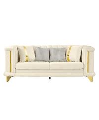 Streamdale Furniture Velvet 3-Seater Sofa with Gold Trim and Pillows