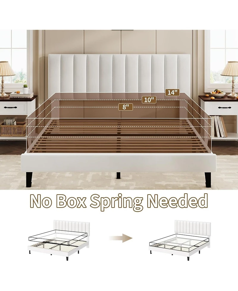 gaomon Queen Bed Frame, Velvet Upholstered Platform with Adjustable Vertical Channel Tufted Headboard, No Box Spring Needed, Easy Assembly