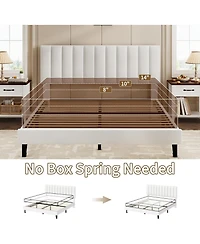 gaomon Queen Bed Frame, Velvet Upholstered Platform with Adjustable Vertical Channel Tufted Headboard, No Box Spring Needed, Easy Assembly