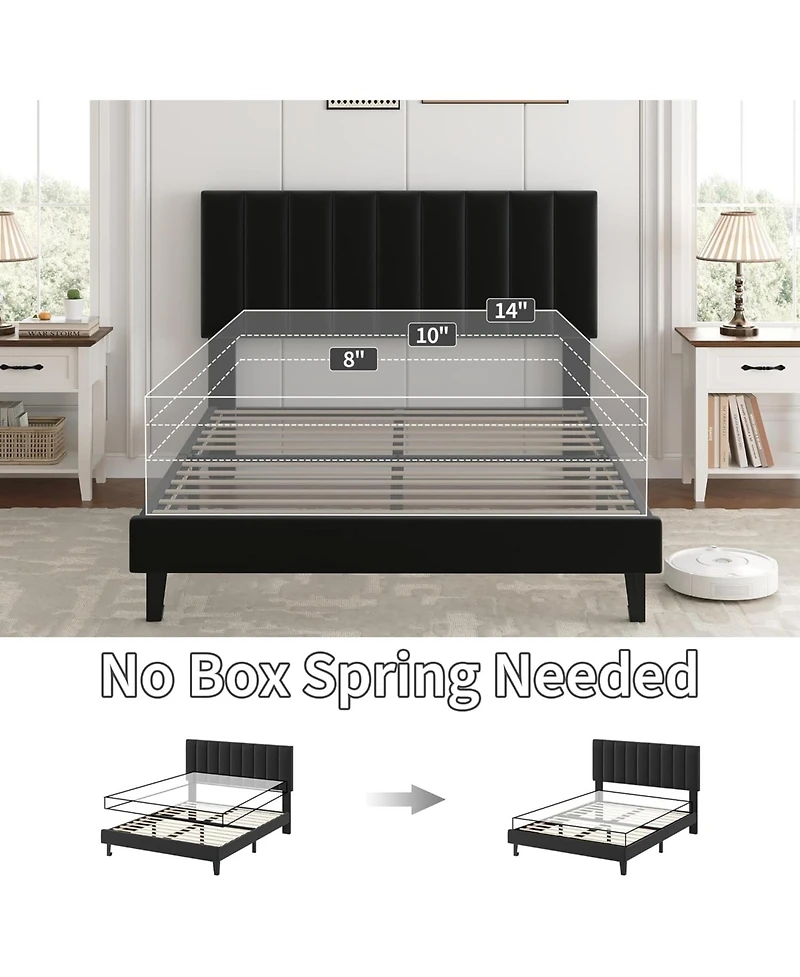 gaomon Bed Frame, Upholstered Platform with Adjustable Vertical Channel Tufted Headboard