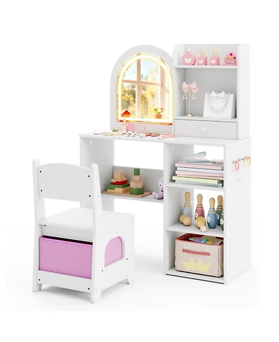 Slickblue Girls Makeup Vanity Desk Set with Chair and 3-Color Led Mirror