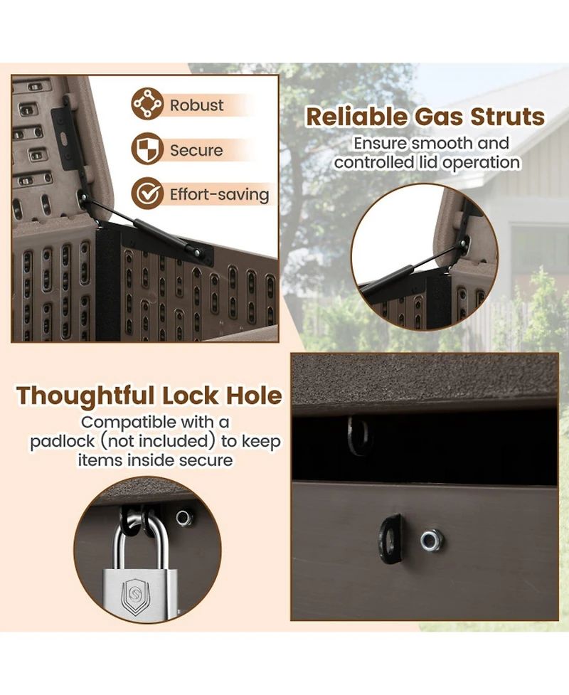 Gouun 100-Gallon Hdpe Lockable Deck Box with Gas Strut Lid