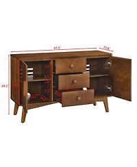 Rainsken Buffet Cabinet, 47.3" Mid Century Modern Sideboard with 2 Doors and 3 Drawers, Accent Console Table for Kitchen, Living Room