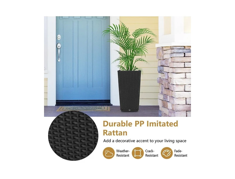 Lucky One Outdoor Wicker Planter Set of 2 with Drainage Hole, Tall Flower Pots