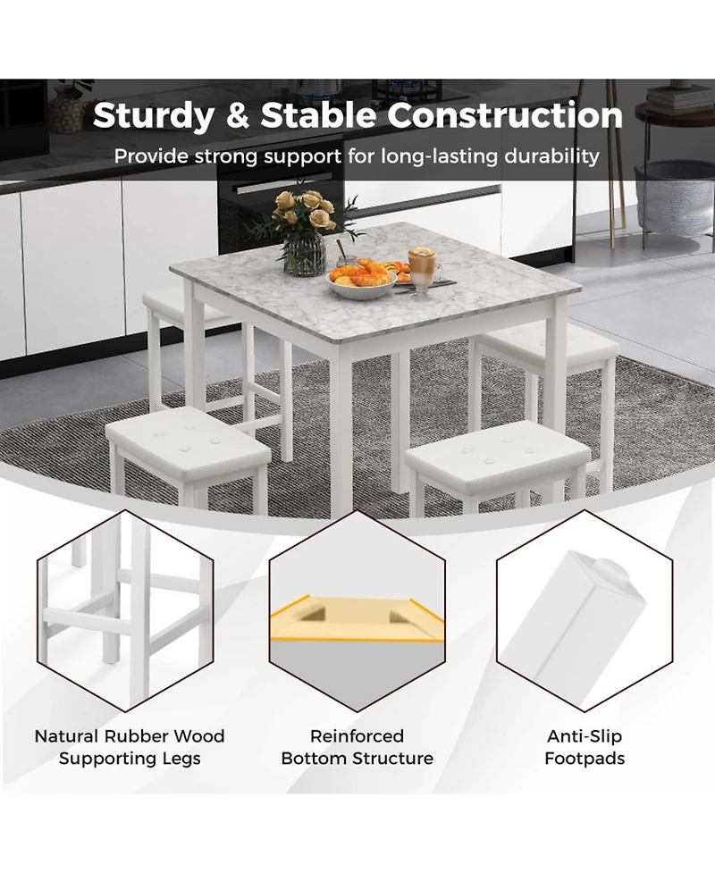 Gouun 5-Piece Counter-Height Bar Table Set with 4 Padded Stools