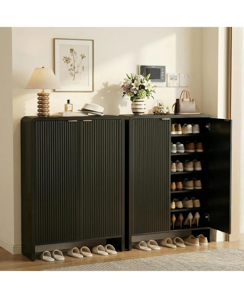 Tribesigns 6 Tier Shoe Cabinet with Doors, 25 Pair Fluted Entryway Shoe Storage Cabinet, 43.31" Tall Modern Freestanding Shoe Rack