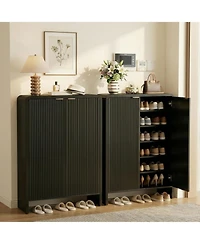 Tribesigns 6 Tier Shoe Cabinet with Doors, 25 Pair Fluted Entryway Shoe Storage Cabinet, 43.31" Tall Modern Freestanding Shoe Rack