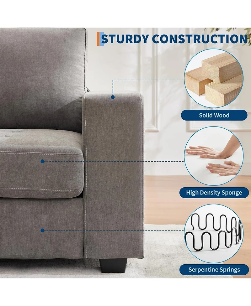 89" Versatile Contemporary Sectional Sofa Chenille Fabric for Two with Usb Charging Port and Side Storage Pocket, Cover Removable