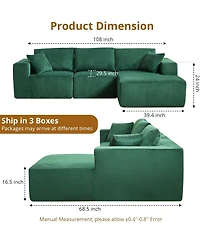 gaomon 108" modular sectional with cloud foam, L shape chaise, corduroy fabric, throw pillows, no assembly, comfy and space saving design.