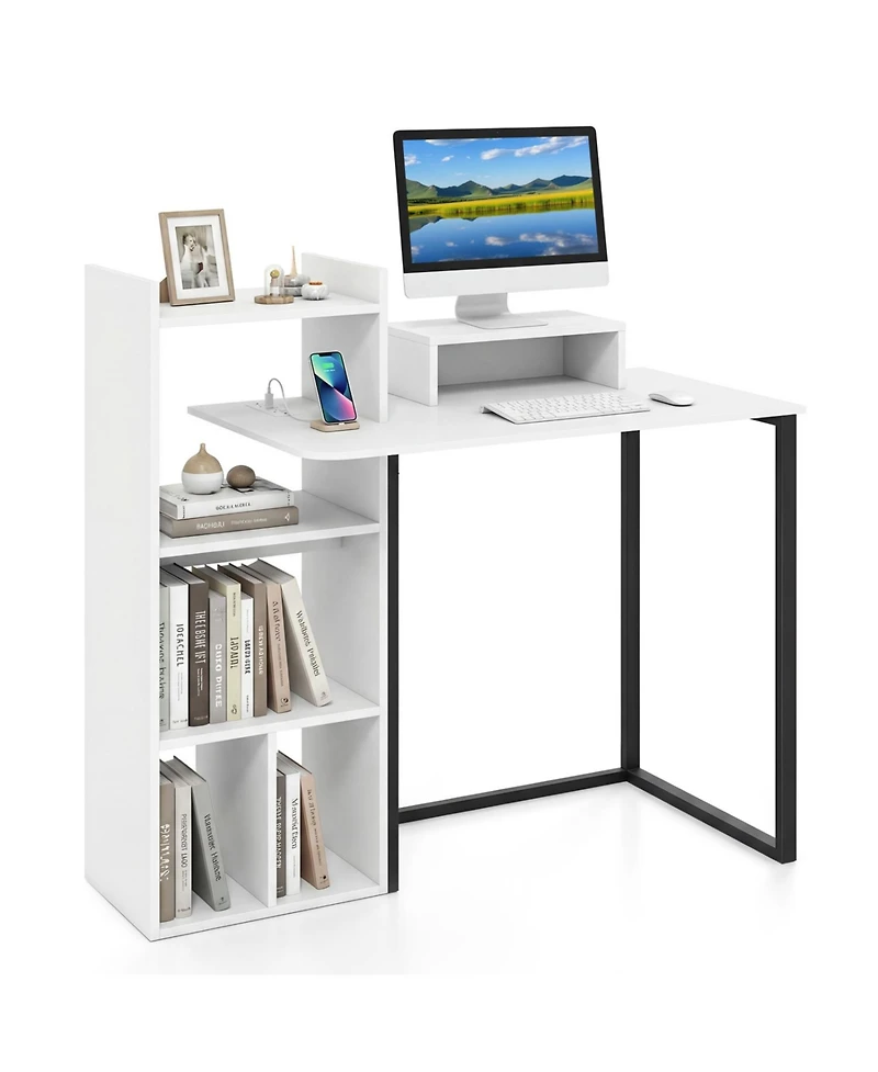 Slickblue 43.5 Inch Desk with Charging Station and Ergonomic Monitor Stand
