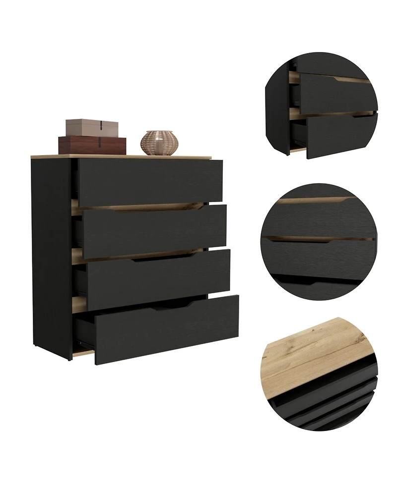 Flynama Modern 5 Drawer Dresser Wood Fabric Drawers Cabinet with Rattan Details