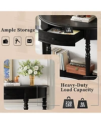 Rainsken Farmhouse Half Moon Console Table, Rustic Accent Table with Storage Drawer and Shelf, Sofa Table for Entryway, Living Room, Hallway