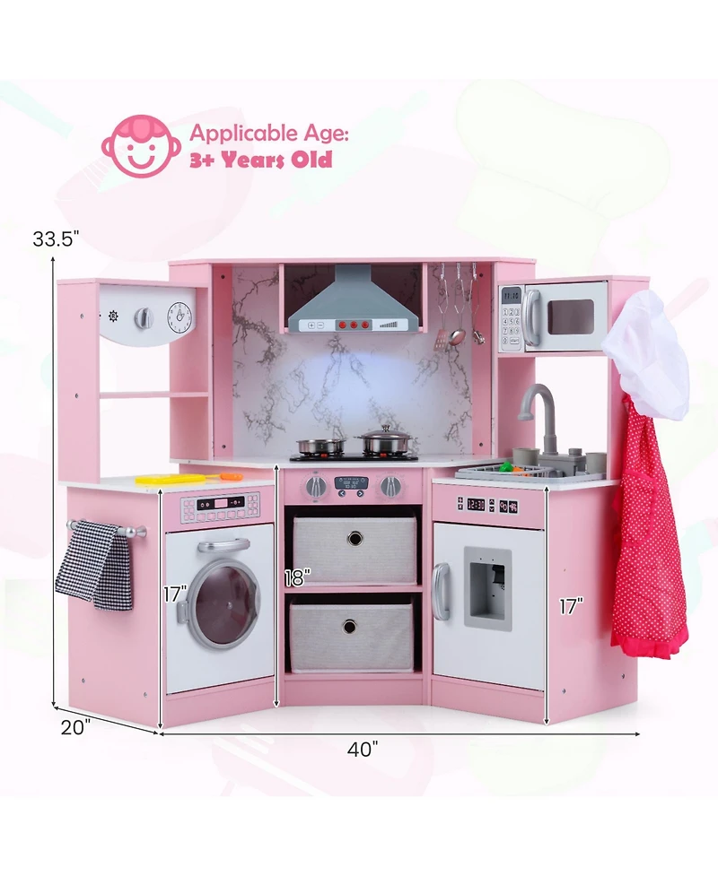 Slickblue Wooden Play Kitchen for Kids with Realistic Lights Sounds