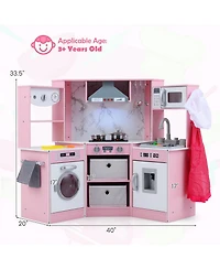 Slickblue Wooden Play Kitchen for Kids with Realistic Lights Sounds