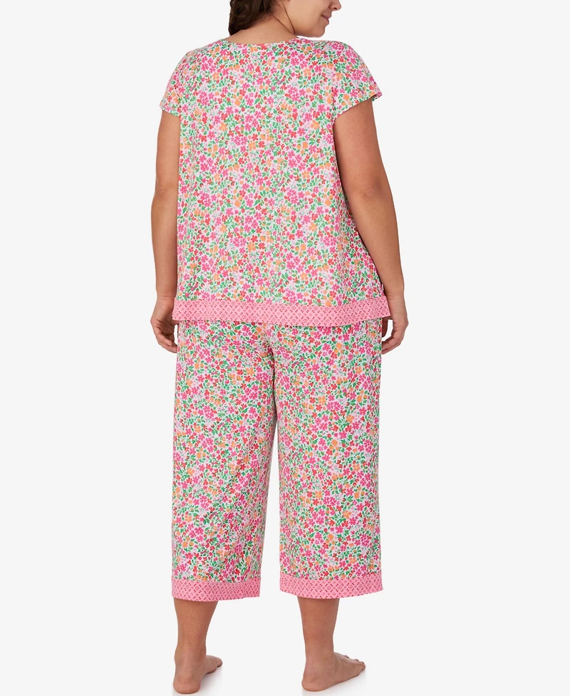 Ellen Tracy Plus Scoop Neck Top & Cropped Pajama Pants, 2-Piece Set