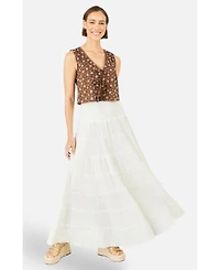 Yumi Women's Double Cotton Tiered Boho Maxi Skirt