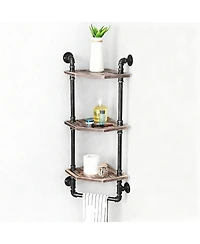 Yigi Industrial Pipe Shelf Rustic Corner Metal Wood Bathroom Wall Mounted Towel Bar
