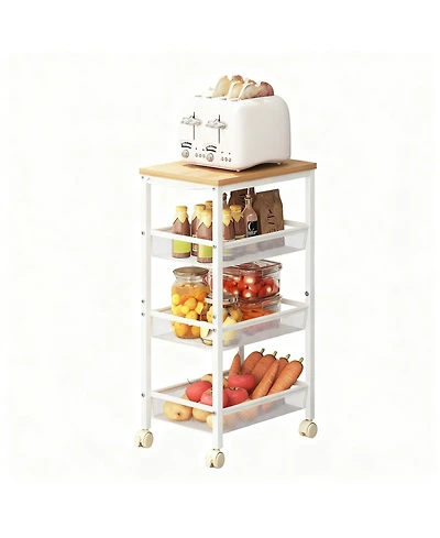 Yigii 4-Tier Metal Wire Shelves Kitchen Utility Cart with Wheels Narrow Mobile Shelving Unit