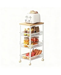 Yigii 4-Tier Metal Wire Shelves Kitchen Utility Cart with Wheels Narrow Mobile Shelving Unit