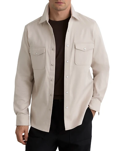 Reiss Men's Cotton-Twill Twin-Pocket with Stretch Overshirt