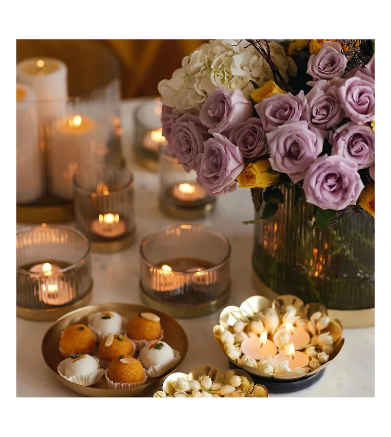 Fleck Fluted Glass Votive Candle Holder Set