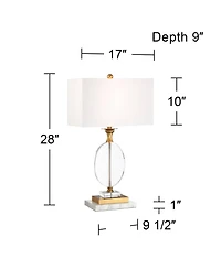 Vienna Full Spectrum Valerie Modern Table Lamp with Riser 28" Tall Clear Crystal Fabric Shade for Bedroom Living Room Bedside Nightstand Office