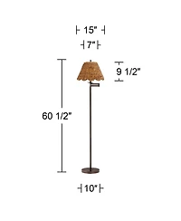 360 Lighting Modern 60" Tall Standing Floor Lamp Skinny Adjustable Swing Arm Metal Bronze Finish Water Grass Natural Rattan Shade