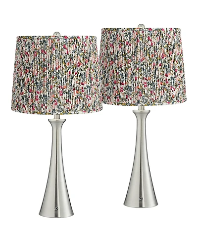 360 Lighting Karl Tall Modern Table Lamps Set of 2 Usb Port Ac Power Outlet Brushed Nickel Finish Metal Meadow Shade Charging