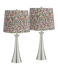 360 Lighting Karl Tall Modern Table Lamps Set of 2 Usb Port Ac Power Outlet Brushed Nickel Finish Metal Meadow Shade Charging