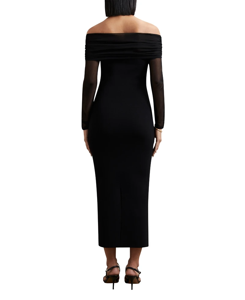 Reiss Women's Sheer-Sleeve Knit Midi Dress